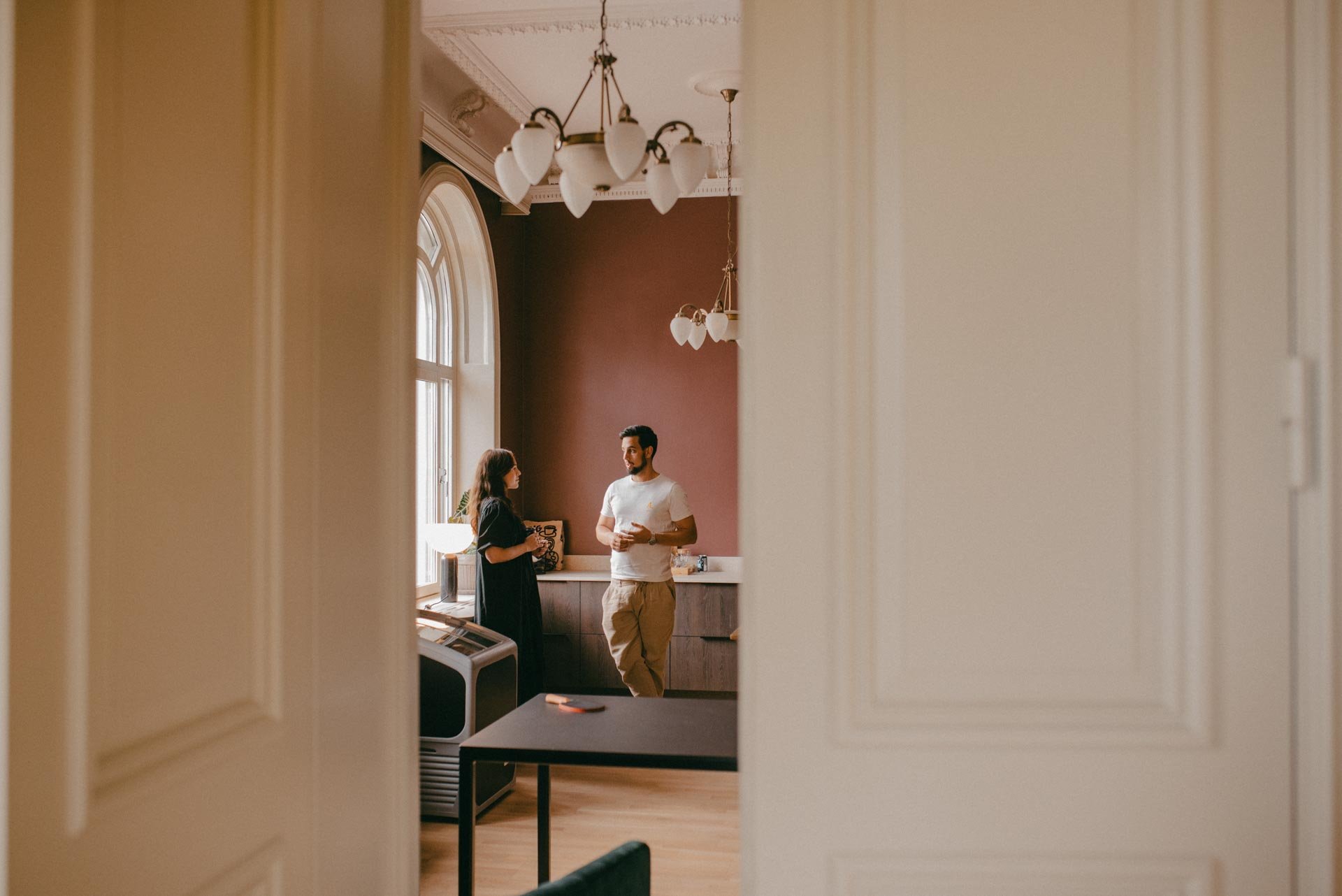 Two people drinking coffee